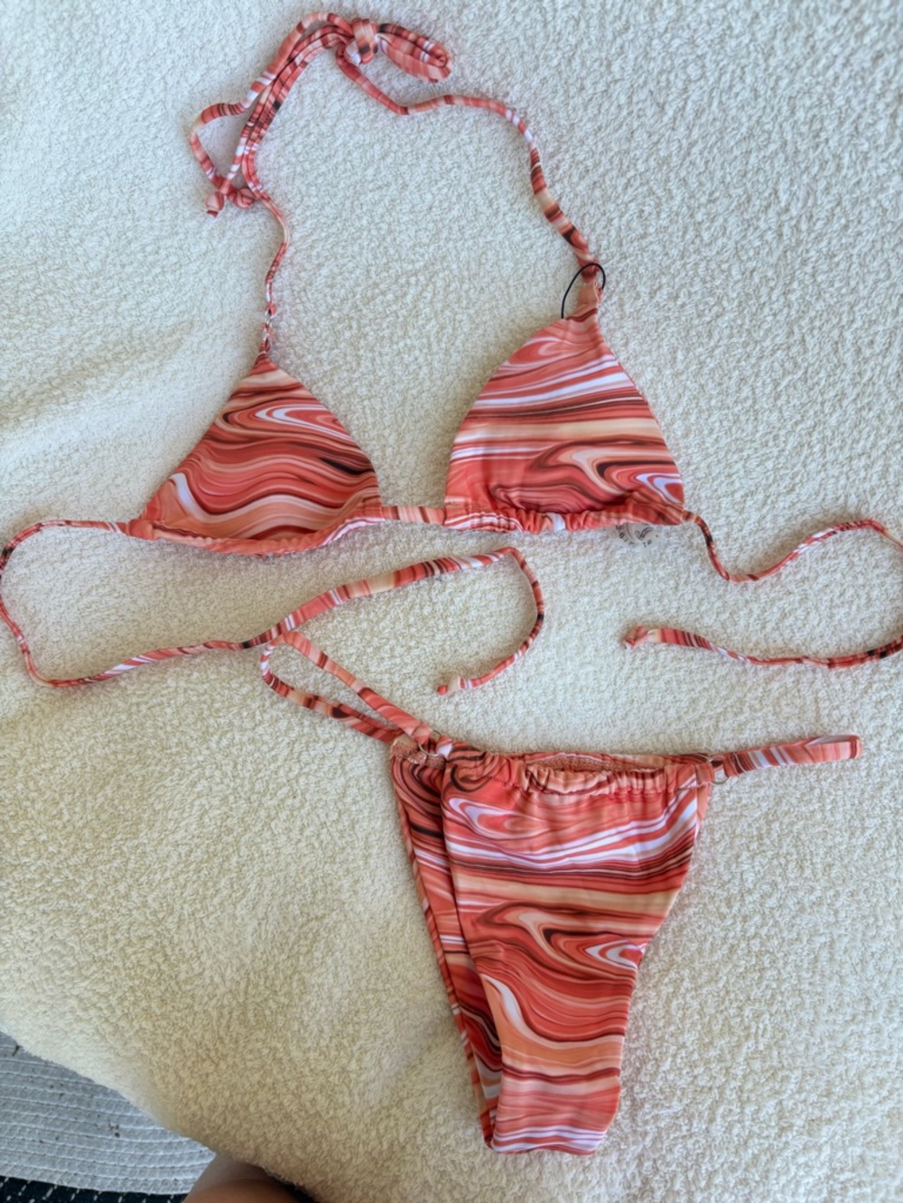Marble Plunge Halter Bikini - Orange Multicolor